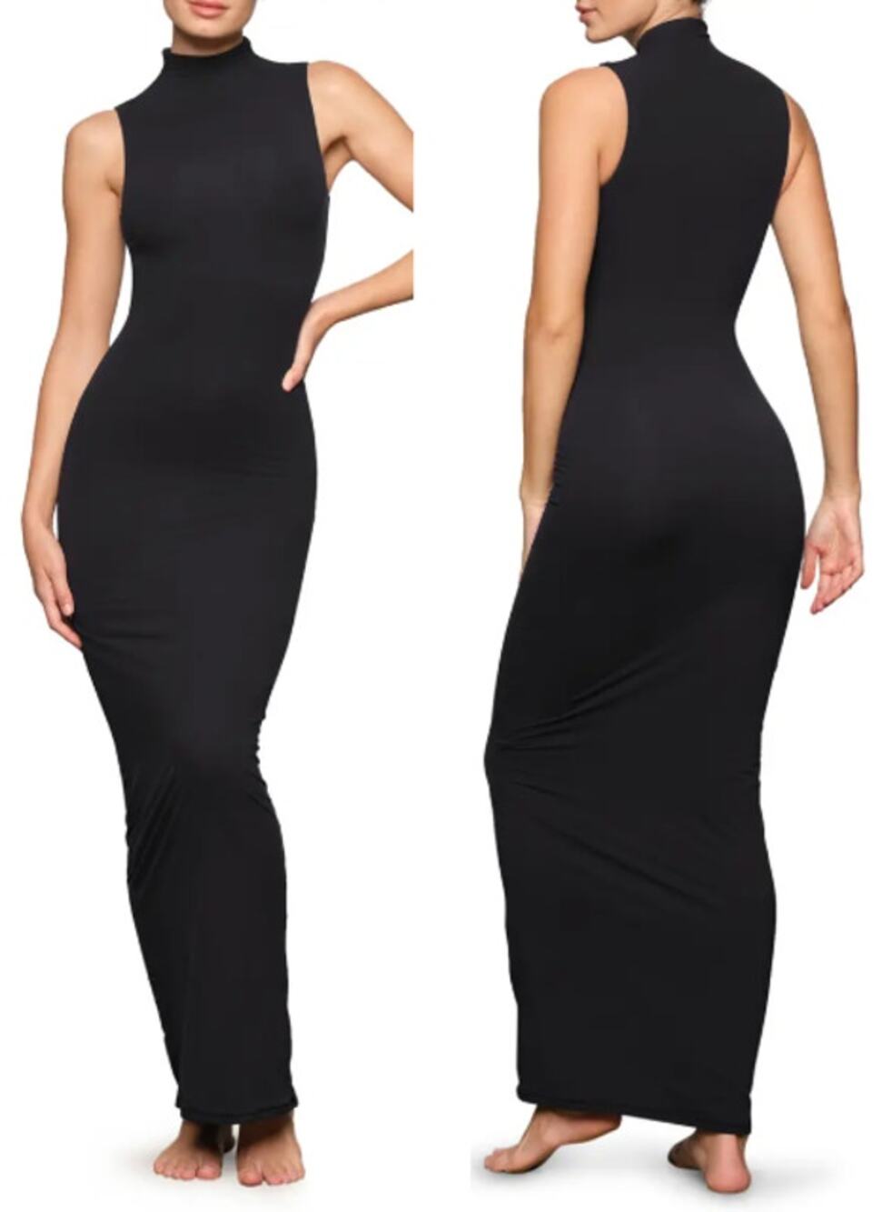 Skims Fits Everybody Sleeveless Mock Neck Bodycon Maxi Dress Black Size XL